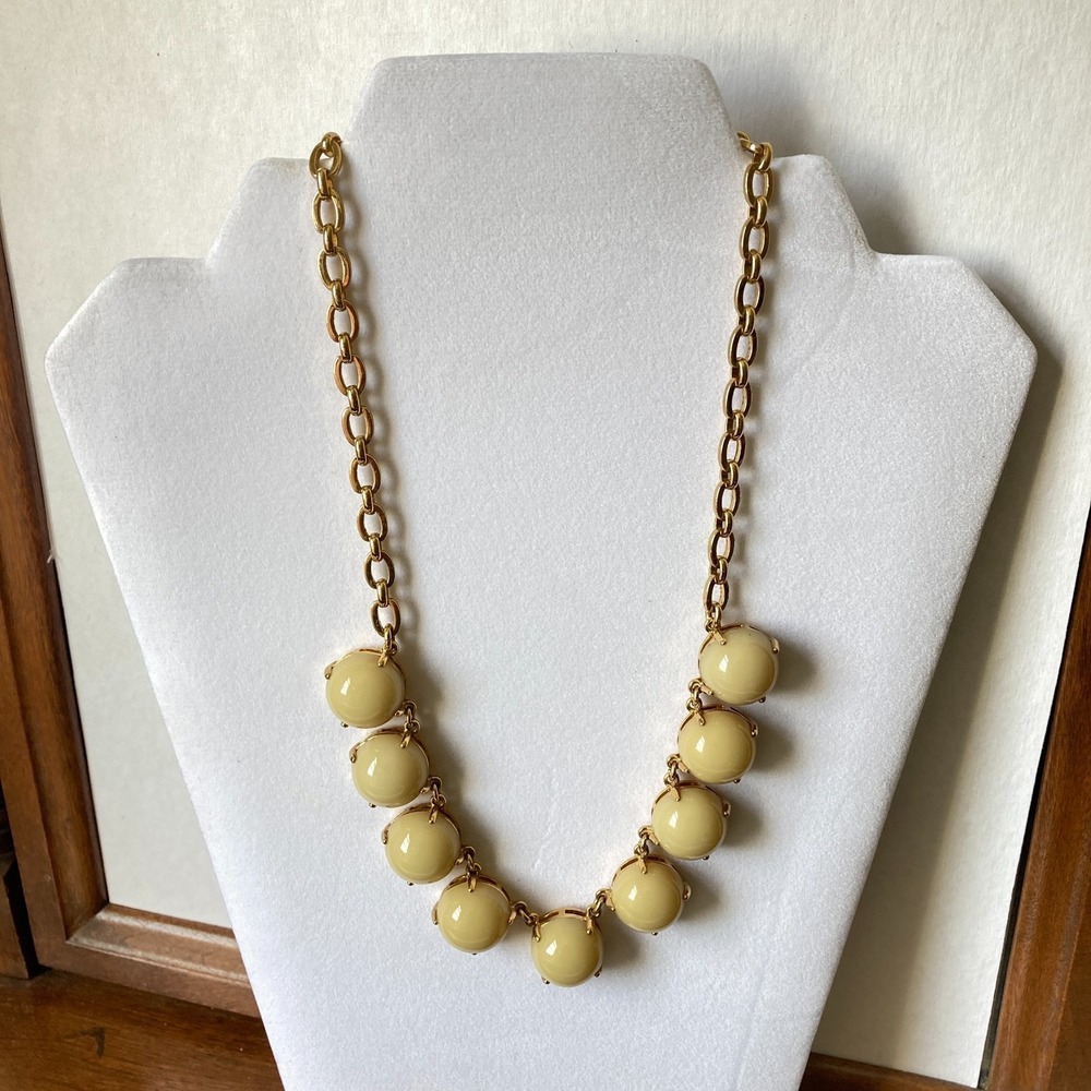 J. Crew Cream Bauble Cabochon Chunky Statement Necklace Glossy Resin‎ Gold-Tone
